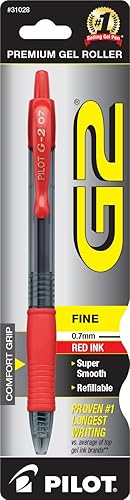 Pilot - Bolígrafo en gel G2, con punta rodante, recargable y retráctil de alta calidad, punta fina, tinta rojo, una unidad (31028)