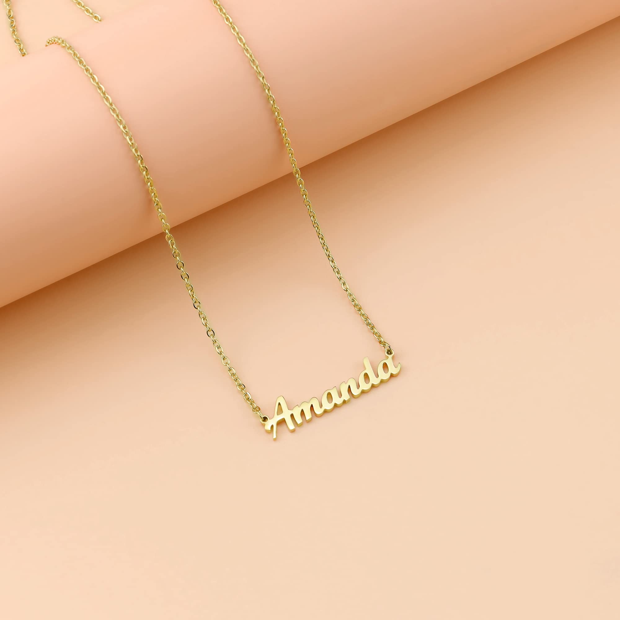 Lcherry Collar con nombre personalizado para mujer, chapado en oro, collar con placa de nombre, regalo para niñas