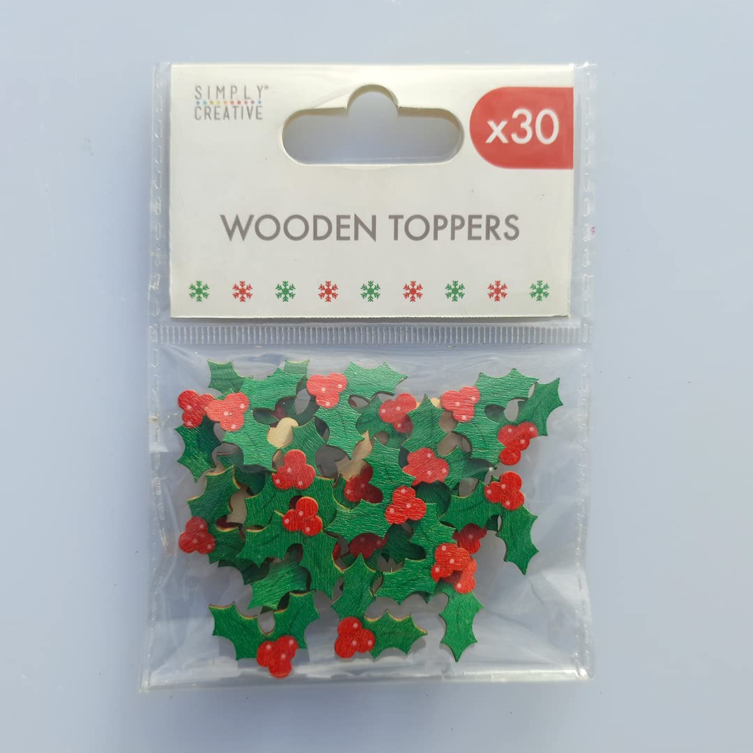 Simply Creative Christmas Basics Mini Wooden Holly Toppers, Multi, One Size