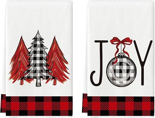 Miniatura 7 de Artoid Mode Juego de 2 toallas de cocina con diseño de árboles de Navidad de búfalo blanco y negro, 18 x 26 pulgadas, decoración de invierno de