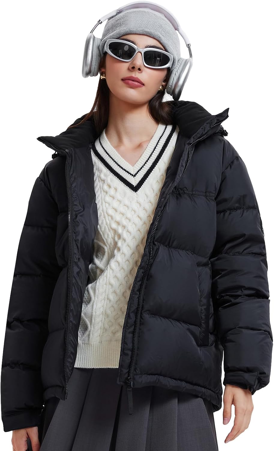 Airfree Women's 800-Down-Fill Puffer Jacket Winter Wind Resistant Water Repellent Warm Zip Pockets Hooded Down Outwear Coat - Image 2