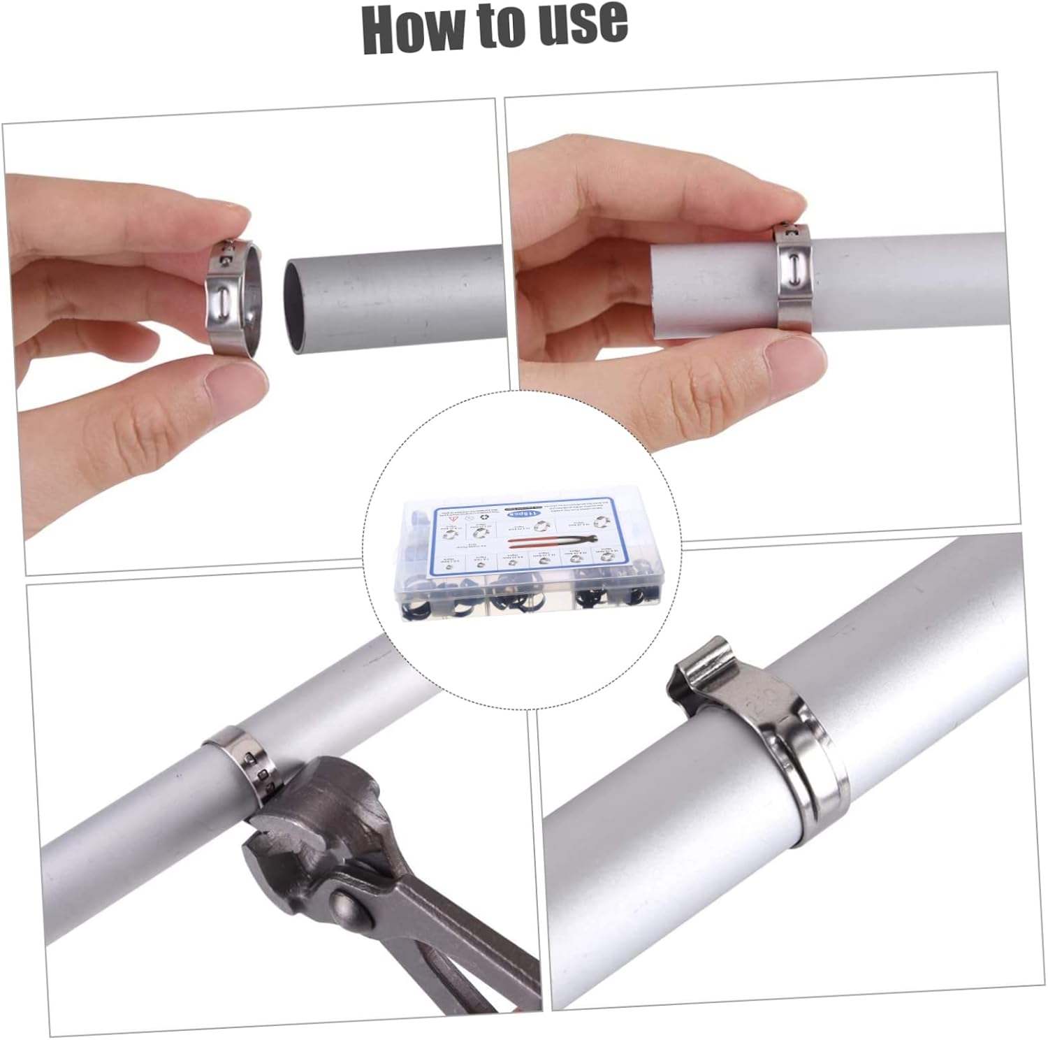 ARTIBETTER 115pcs Plier Included Stainless Steel Hose Clamp Set Gas Hose Clip for Plumbing Sealing Industrial Use