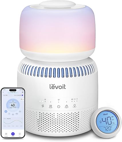 LEVOIT Humidificadores evaporativos para dormitorio de bebé, filtros dobles de aire y agua, sensor separado, sin luz azul para luz nocturna de