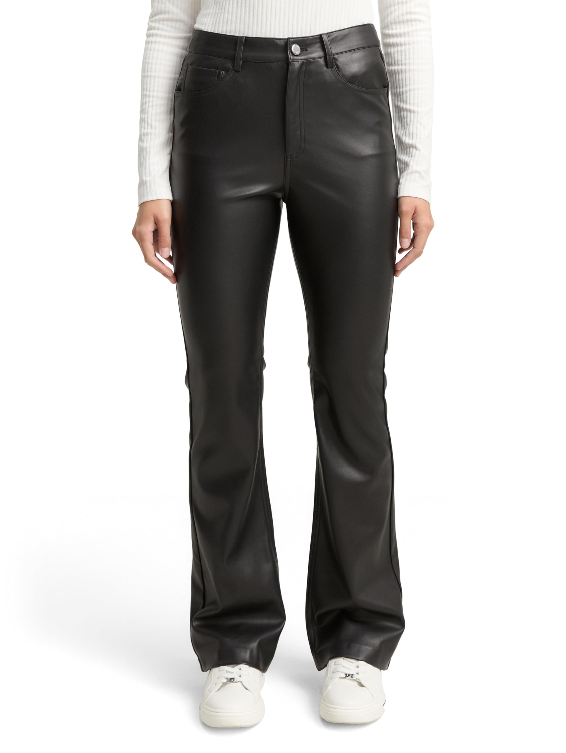 TOM TAILOR Denim Damen Flared Hose in Lederoptik 1048873