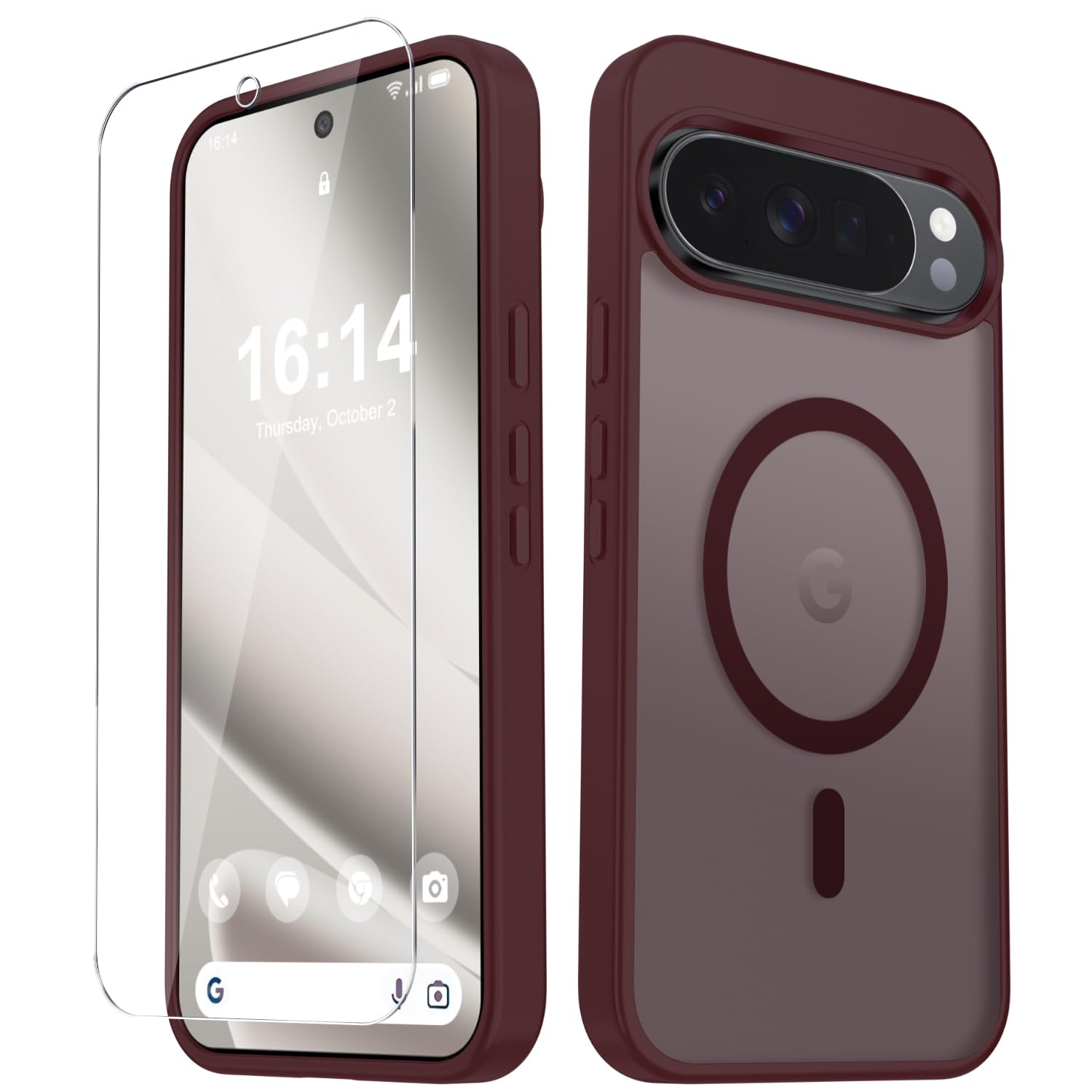 for Google Pixel 10 Pro XL Case, Matte Magnetic Cover, Wine Red | Fit for MagSafe, Screen Protector included, Shockproof Military Grade Protection, Translucent Frosted Back