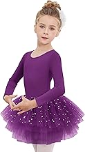 Arshiner Ballet Clothing Girls Dance Dress Kids Long Sleeve Ballet Dress Cotton Ballet Suit Glitter Ballet Jersey Dance Body with 4-Layer Tiered Tutu Skirt 2-10 Years
