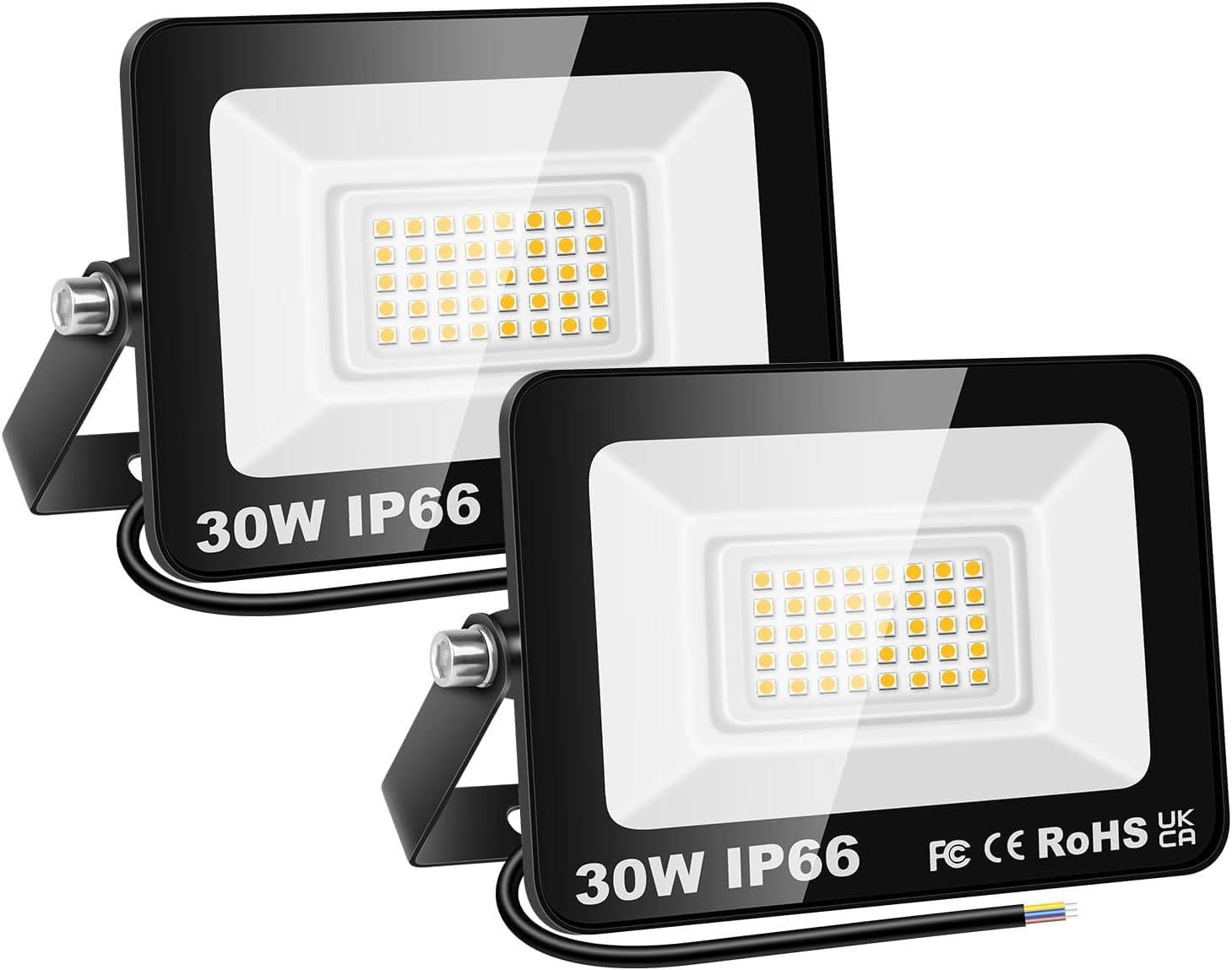 YOJZMA 2-Pack Outdoor LED Flood Lights 30W 3000LM Super Bright Security Light IP66 Waterproof Yard Lights 3000K Cool White Floodlight for Garage Garden Stadium Backyard Yard [Energy Class E]