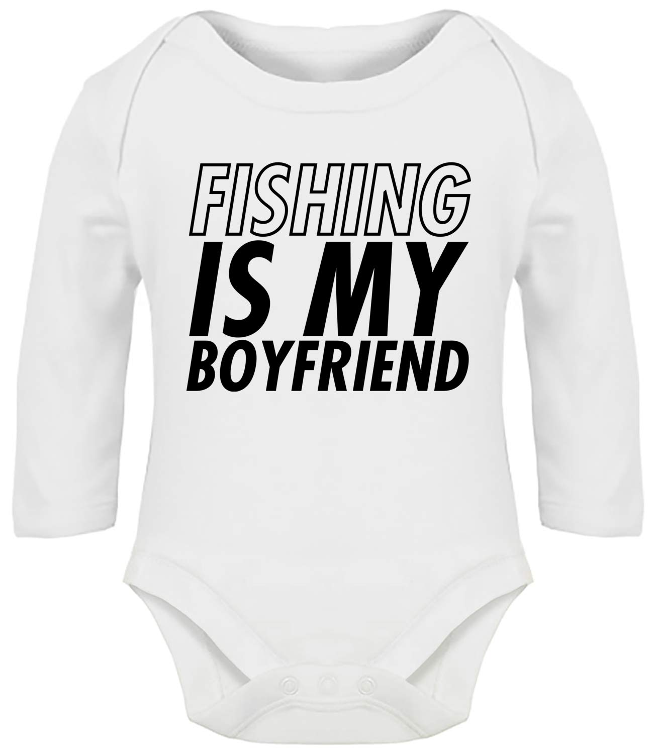 Hippowarehouse Fishing is My Boyfriend Baby Vest Bodysuit (Long Sleeve) Boys Girls