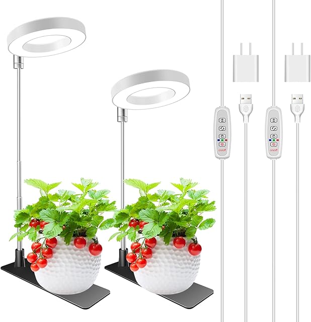 Kullsinss Grow Lights for Indoor Plants, 48 LEDs Full Spectrum Plant Grow Light with Detachable Base, Height Adjustable, 3 Spectrum Modes, Automatic Timer, Plant Light for Small Indoor Plants, 2 Pack