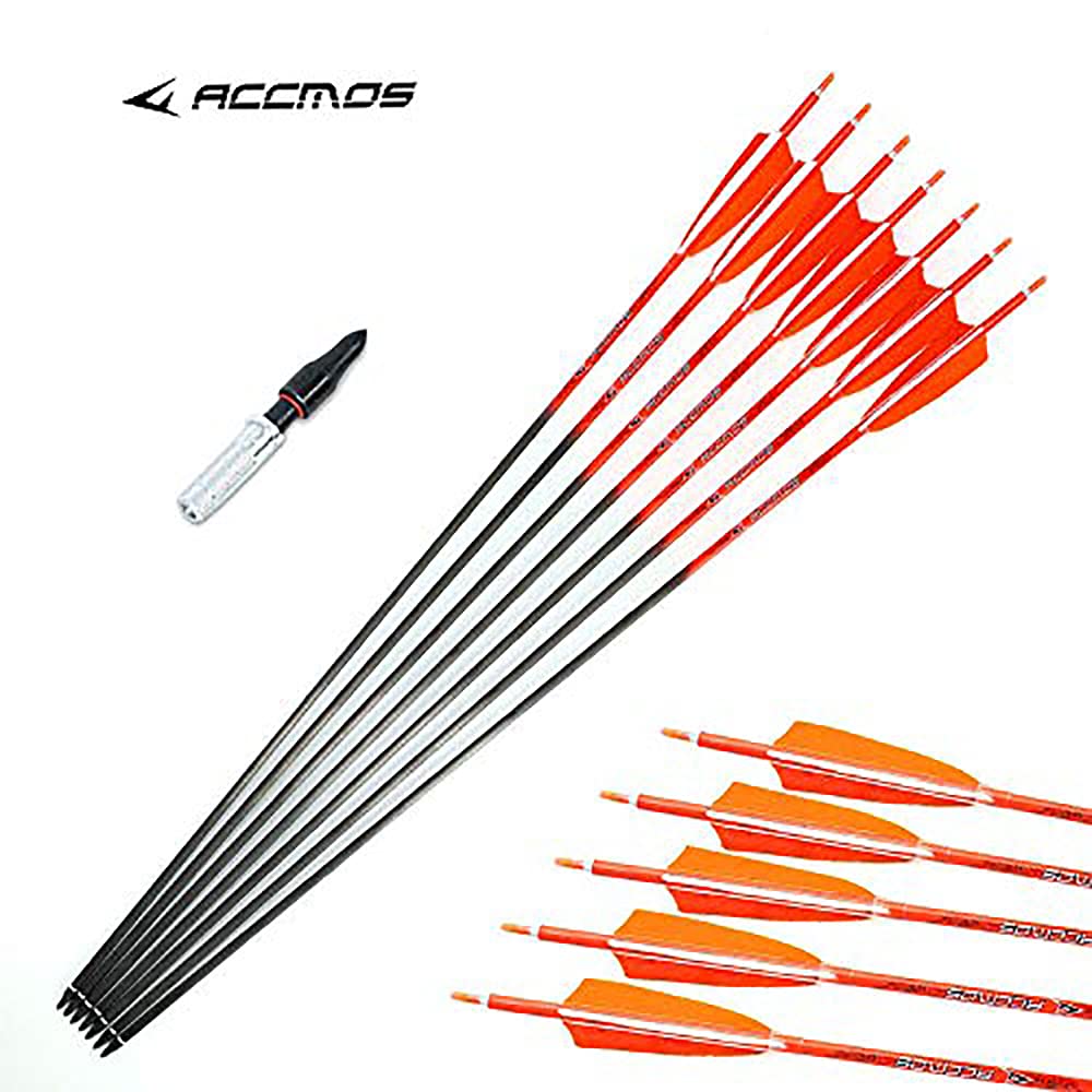 ACCMOS Spine 800 Flechas de Carbono 31" con 4" Pluma Natural, para Arco Largo Arco Recurvo Arco Compuesto Tiro al Arco Caza 12pz (12pcs, Spine 800)