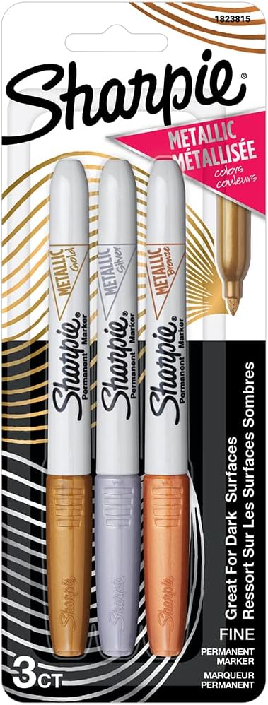 Sharpie Metallic Assorted Fine Tip Permanent Marker for Precise Writing |Suitable for Multipurpose Usage| Smudge Free | Office Stationery Items | Pack of 3