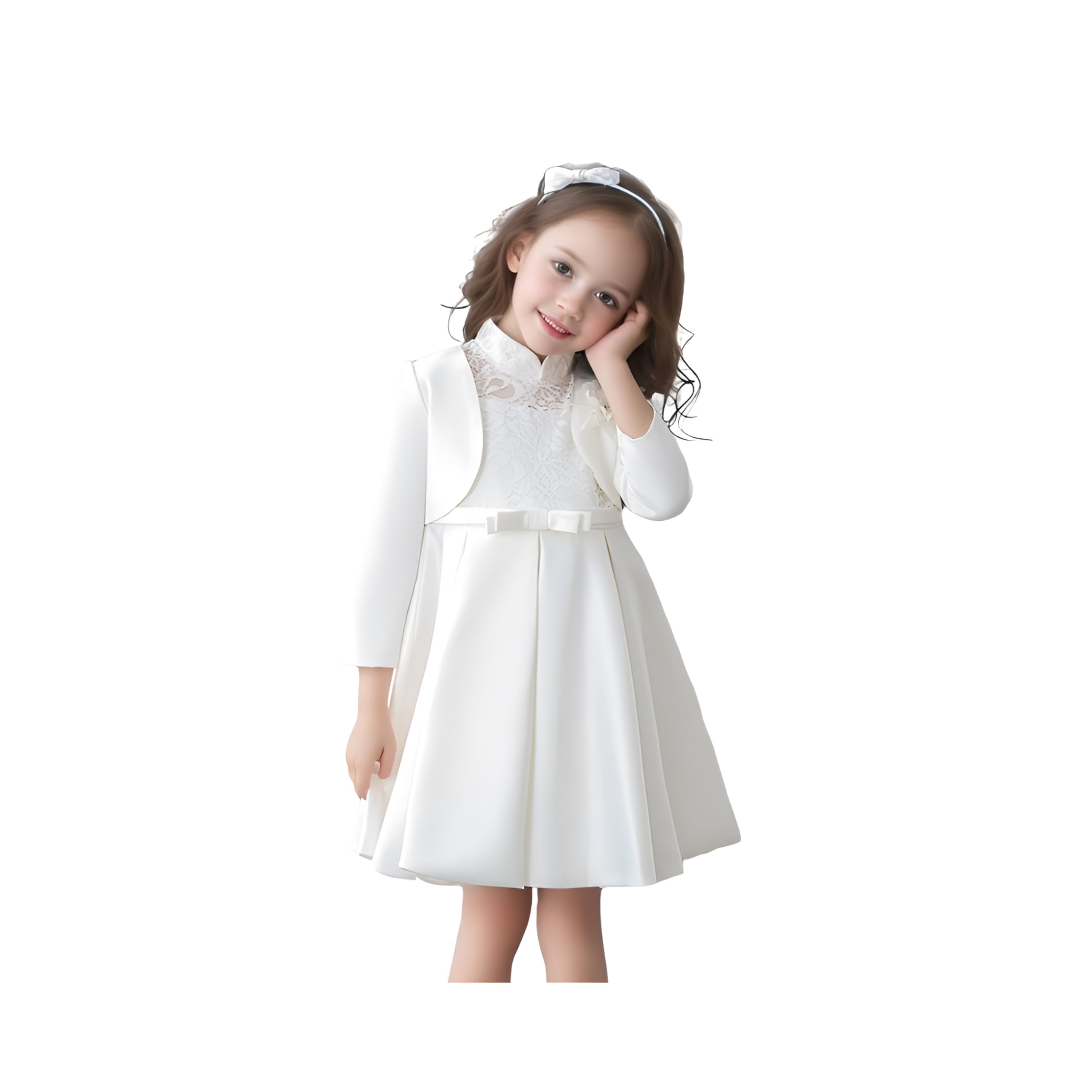 Proumhang Dziewczęcy Kardigan z długim Rękawem,Bolero Shrug Cardigan Jacket Cover Up,3D Flower Satin Open Front Shawl,Dziewczęca Chusta ślubna dla Druhny Na Urodziny Księżniczki