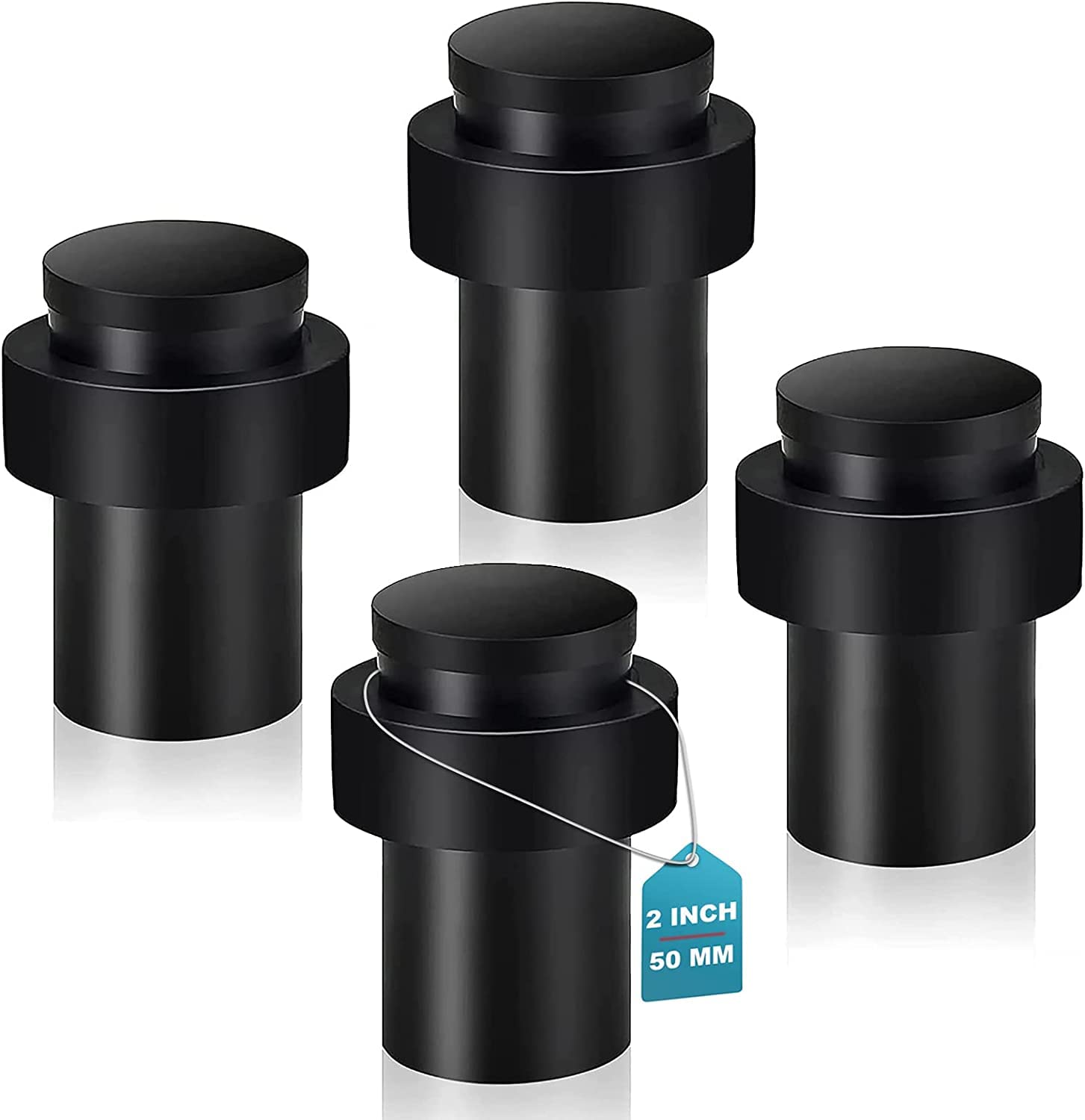 KOLAKO Door Stoppers, Floor Door Stops, (2 Inch) Black Matte Modern Heavy Duty Solid Small Cylindrical Doorstop Rubber Bumper, Stainless Steel, Floor Mounted Door Stop