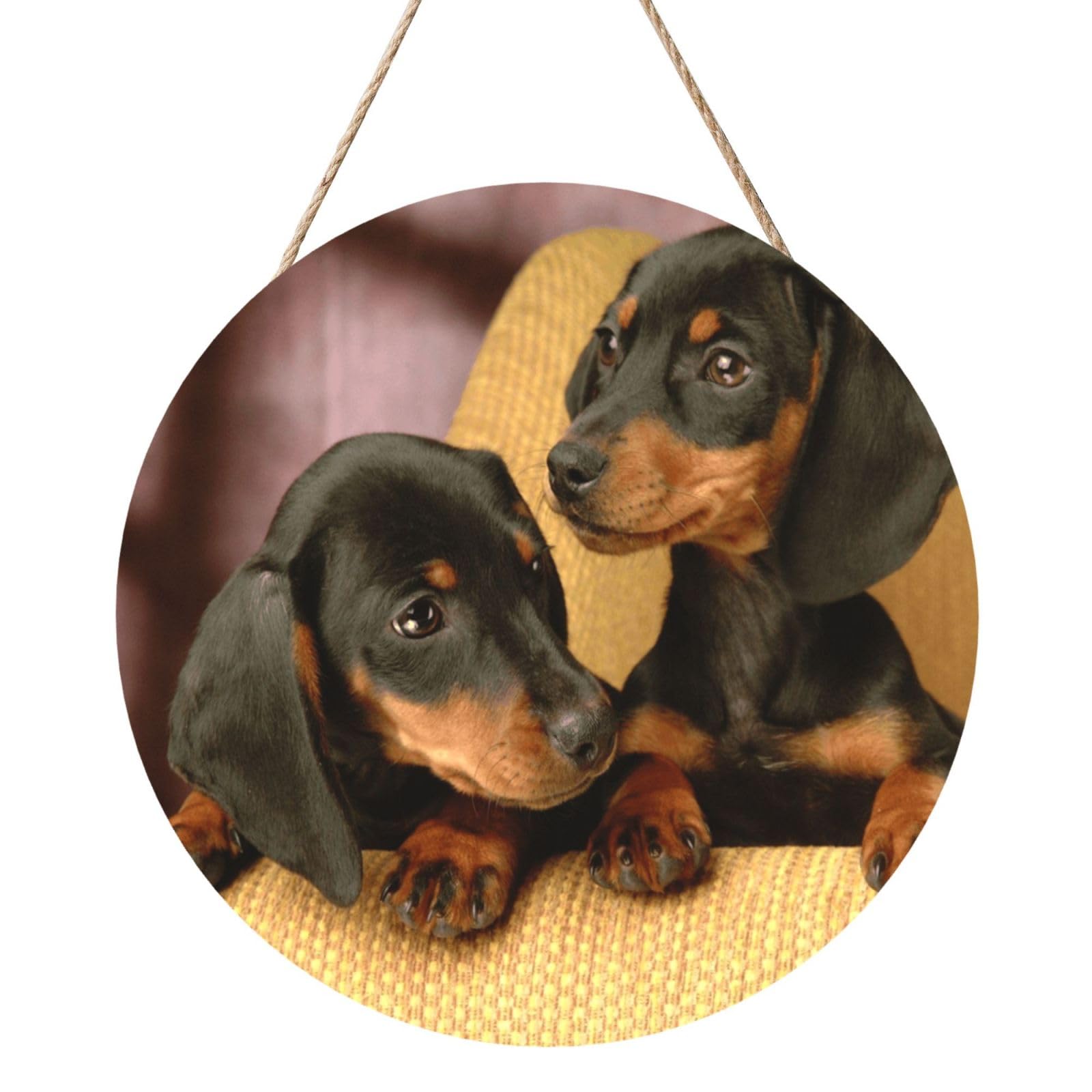 InOmak Dachshund Puppies Pets Dogs Small Dachshund, Round Wood Panel Painting 12 in, Wall Hanging Painting For Home
