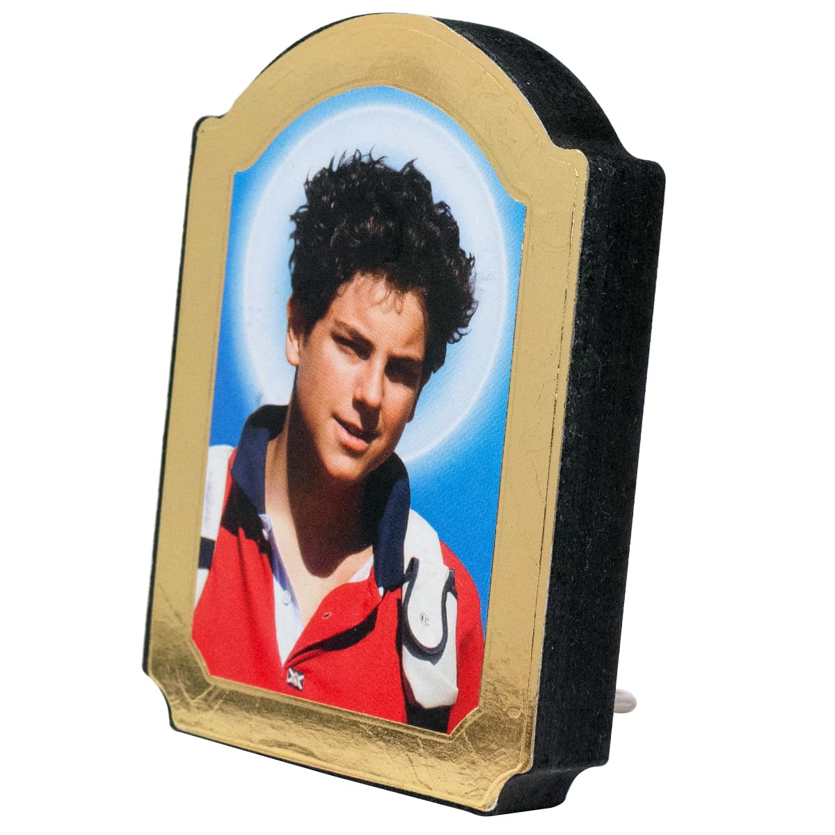 Village Gift Importers Multi Saint Carlo Acutis Icon Art | Patron Saint Of The Internet | Includes Stand | Gold-Tone Foil Frame | Great Catholic Gift For First Holy Communion And Confirmation | Made In Italy