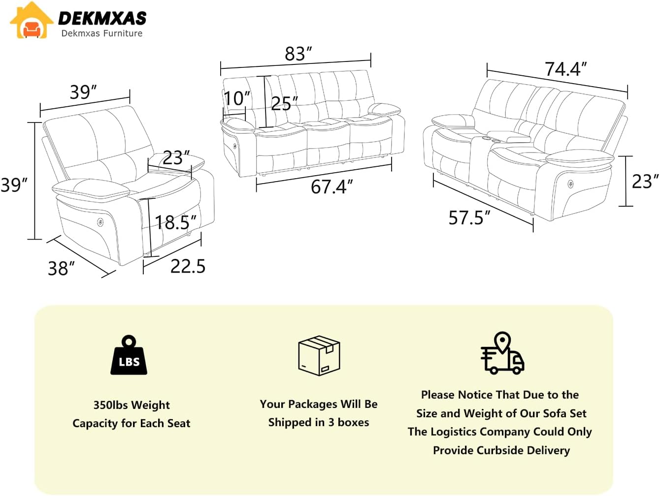 Living Room Sofa Set Reclinr Bonded Leather Power Living Room Furniture Set Loveseat with Cup HolderDrop-Down Table\UPS PortLED Light for Guest Room, Rv Car, Office(Beige,with Power)