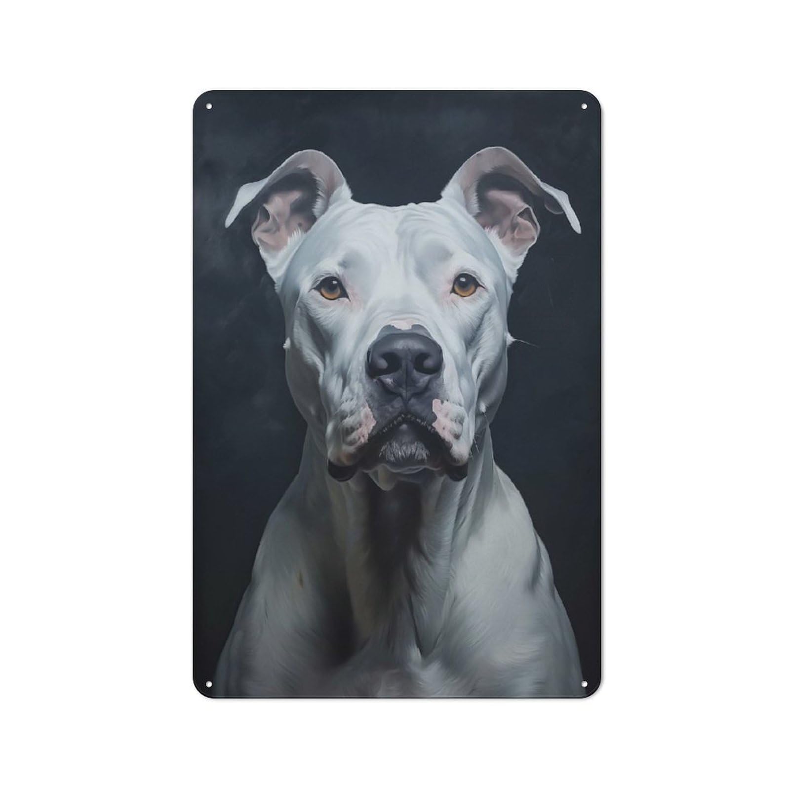 Junmoney Style-15 Industrial Metal Sign With White Dogo Argentino Portrait Design 30X20cm, Clean Industrial Urban Room Decor For Flat, Bar, Studio Or Gallery Wall