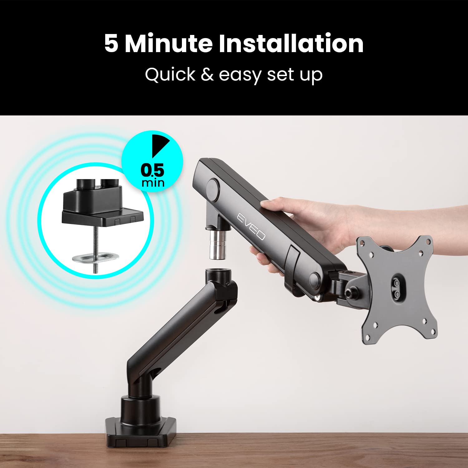 EVEO Premium Single Monitor Arm Adjustable Monitor Desk Mount Full