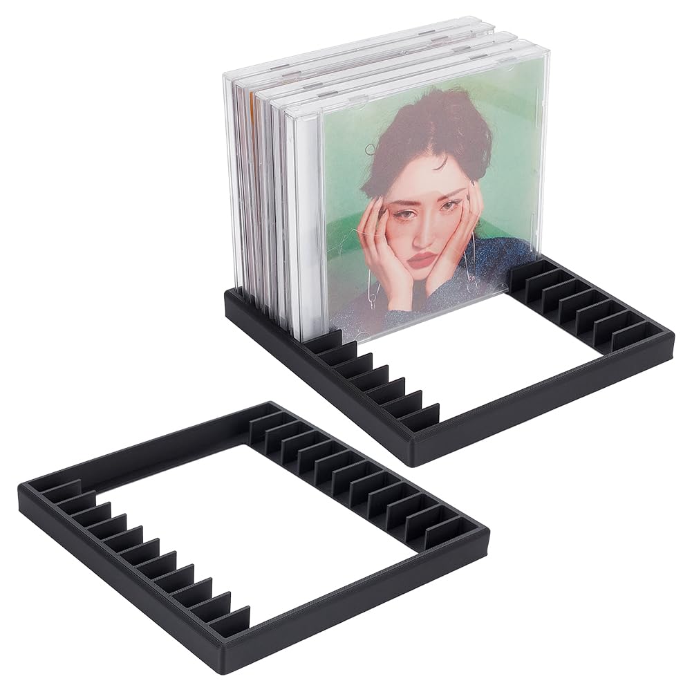 PH PandaHall 2pcs 12 Slots Cassette Tape Storage Organizer Rack Plastic Audio Cassette Tape Holder Black Tapes Organizer Rack for Home Office Studio Collectors Theater Room, Easy to Move