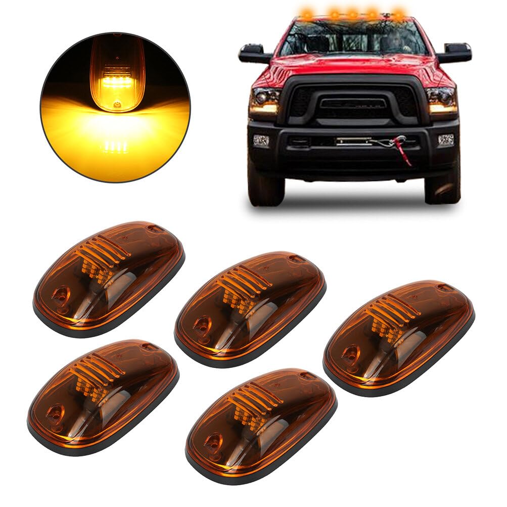LBRST 5x Amber Cab Roof Marker Lights Fit for Dodge Ram 1500 2500 3500 4500 5500 2003-2018 Top Roof Running Clearance Marker Light LED Cab Lights Pickup Trucks