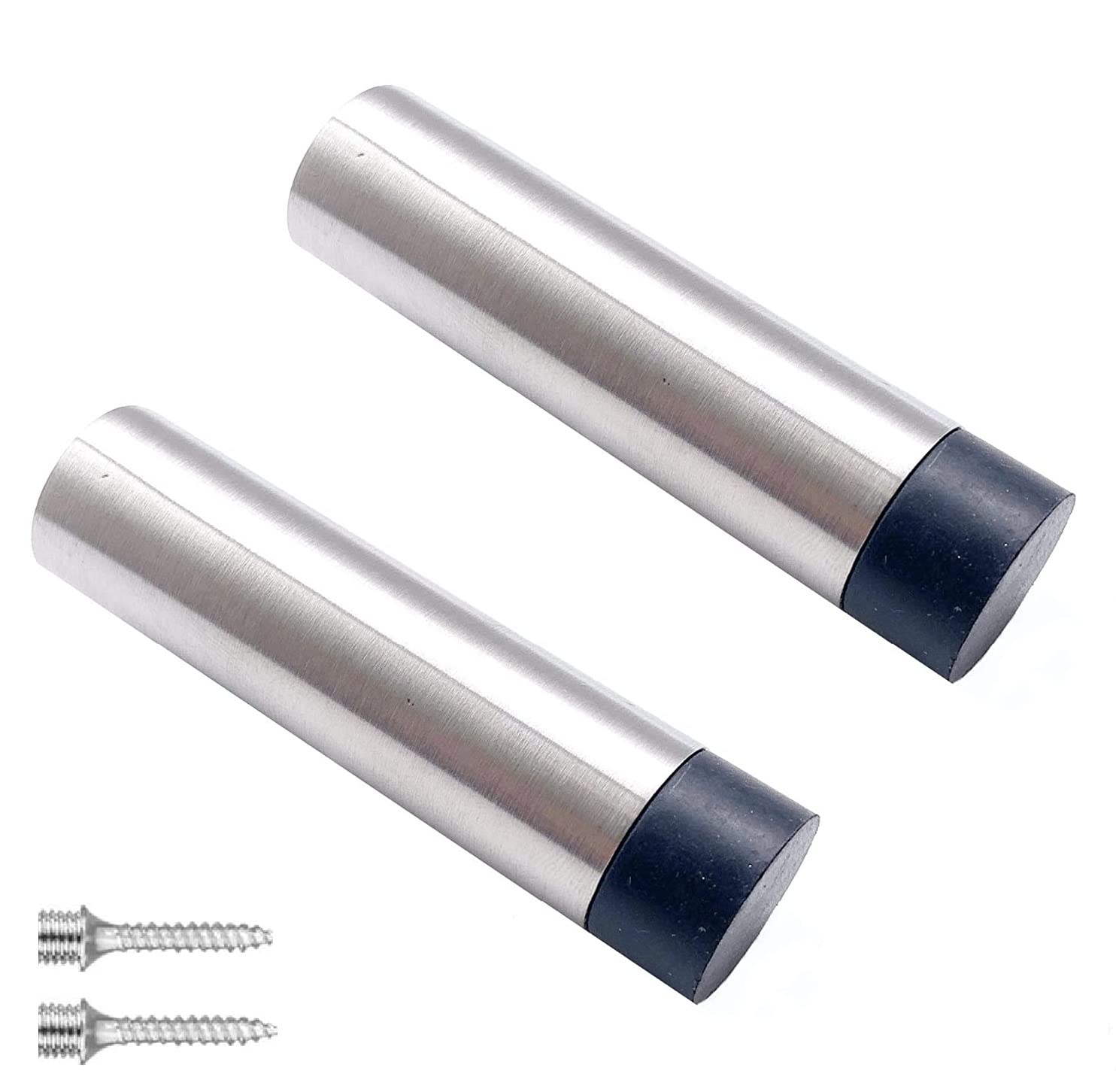 Terf Silver Terf® Satin Stainless Steel Door Stopper Wall Mounted 75Mm Doorstop Projection Wall Mounted Door Stopper Including Fixing Screw - Pack Of 2