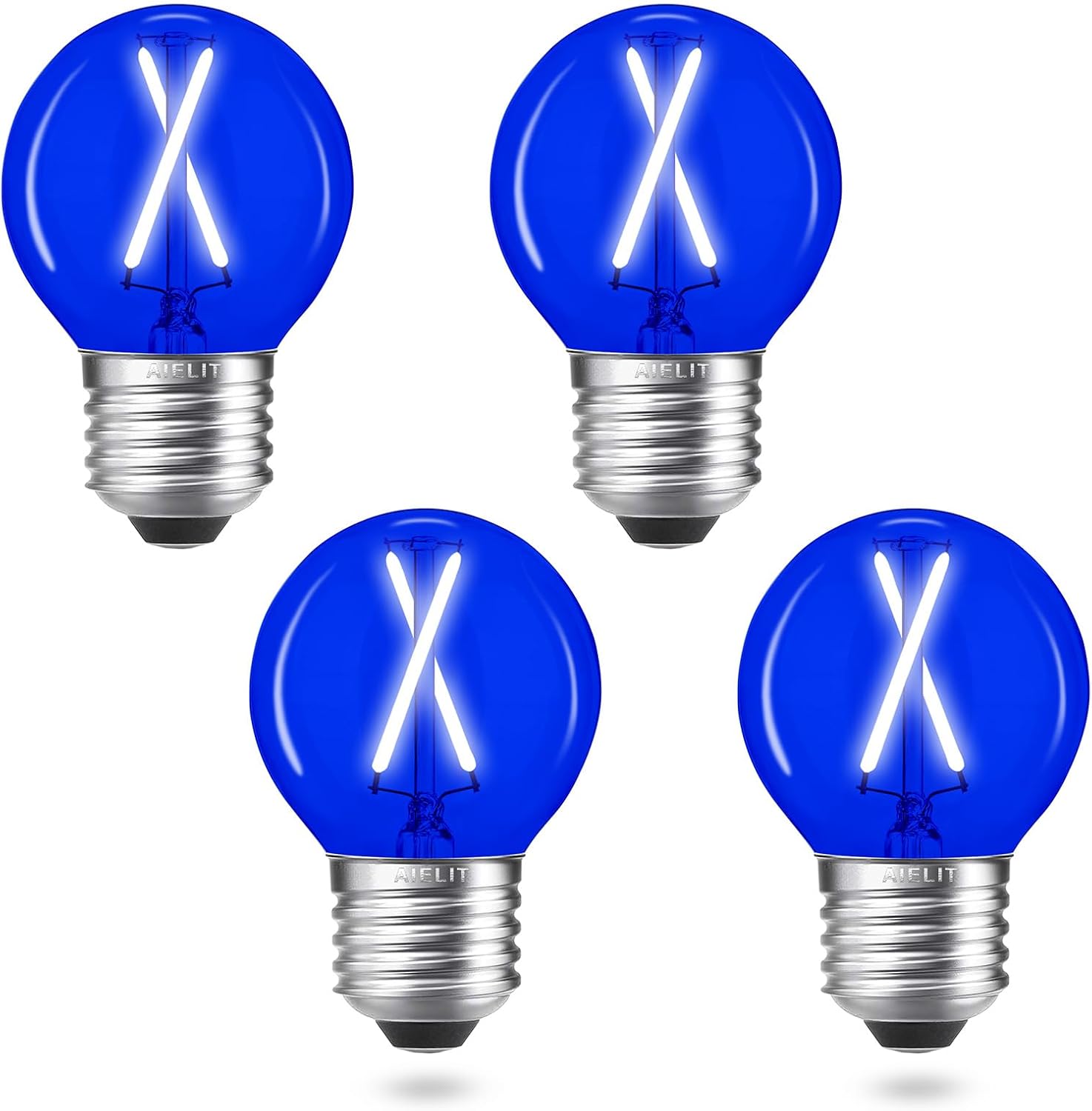 A15 Blue Light Bulbs, 25 Watt Equivalent, Energy Efficient 2W, E26 Standard Base, Dimmable Globe LED Bulb for Christmas Halloween Party Decoration, Porch, Home and Holiday Lighting, 4-Pack