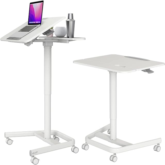 AVLT Ambidextrous Mobile Standing Desk with Split Top Tilting Tray