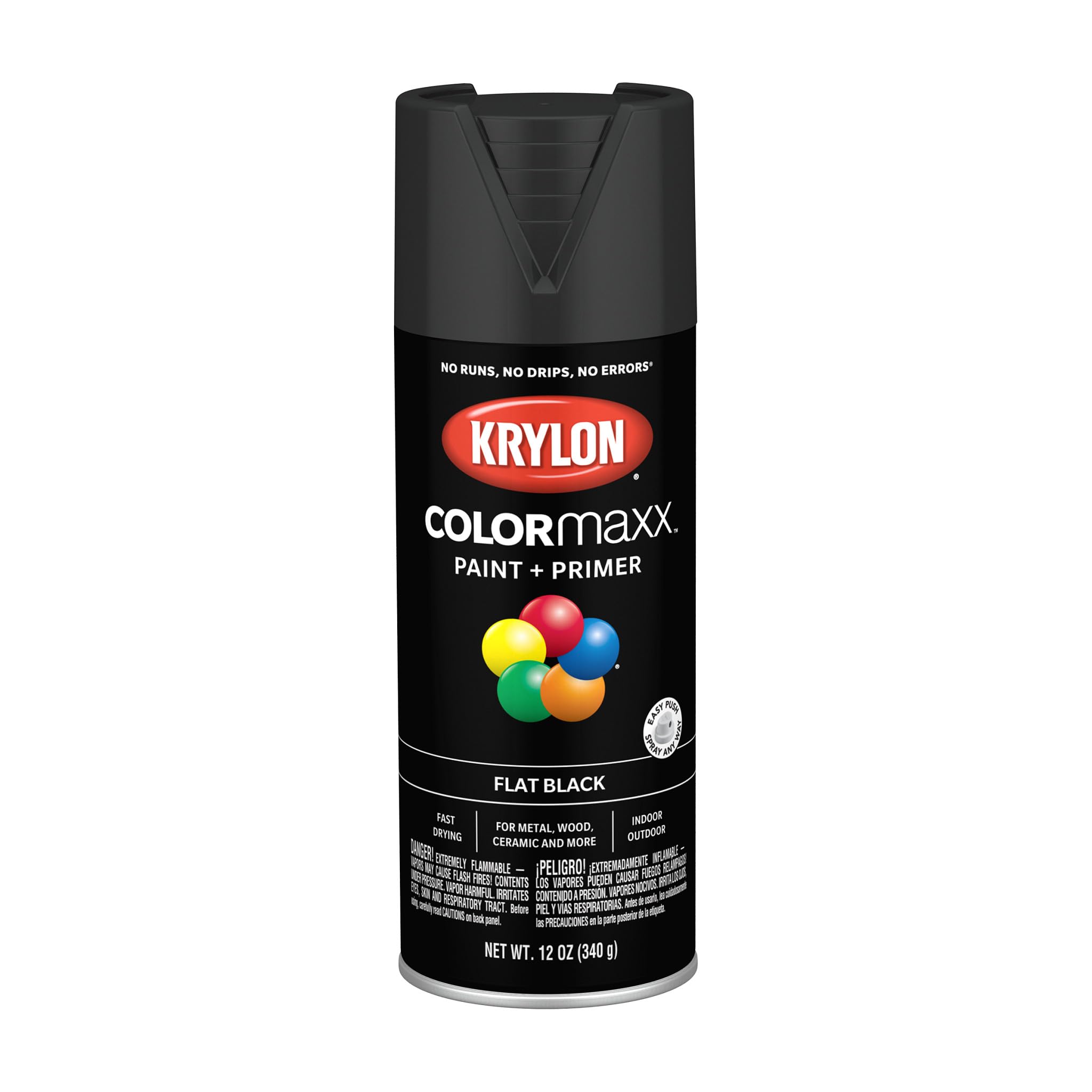 Krylon K05546007 COLORmaxx Spray Paint and Primer for Indoor/Outdoor Use, Flat Black , 12 Ounce (Pack of 1)