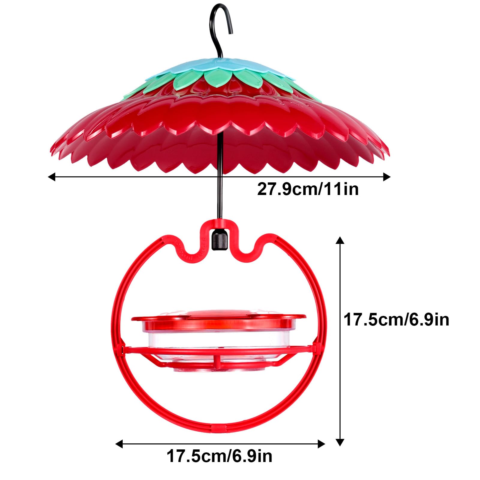 Beserie Mangiatoia in plastica per colibrì con copertura antipioggia, piccolo piattino da 269,3 g, mangiatoie per colibrì per esterni, 4 porte di alimentazione di protezione delle api, cupola da 27,9