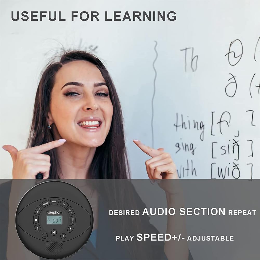 Lettore CD portatile, Discman ricaricabile, lettore CD Walkman con altoparlante, lettore CD portatile con cuffie, CD-R, lettore MP3 USB, anti salto CD per auto, adatto per uso personale o multiutente,