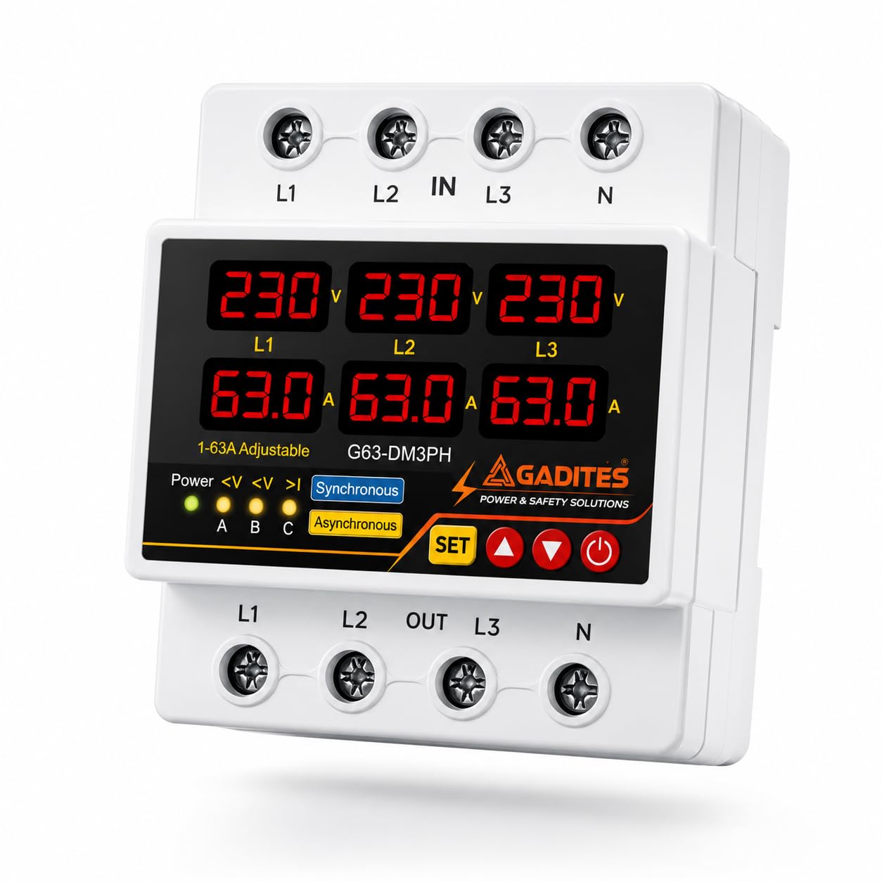 GADITES 2025 latest Pure 3 Phase Automatic Over/Under Voltage Protector with Over Current Protection, Auto-Reconnect with Phase-Loss and Phase-Imbalance Protection 100A 220VAC-image-38