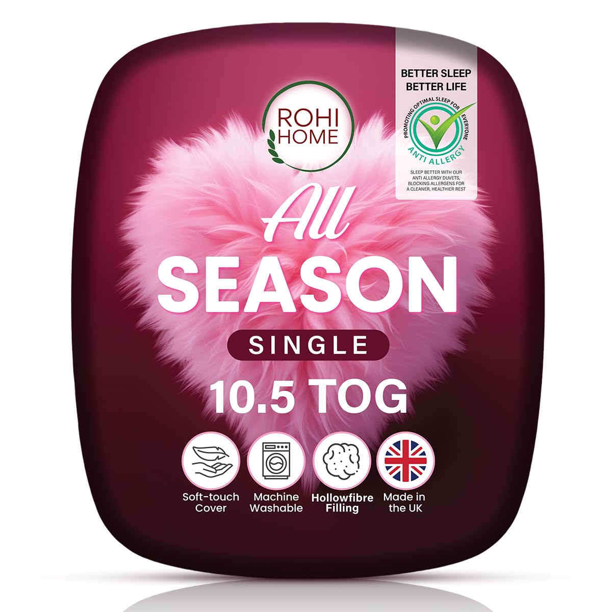 Rohi Anti-Allergy 10.5 Tog All Season Duvet Single – Soft & Breathable Polycotton Quilt – Midweight Single Duvet (All Season)