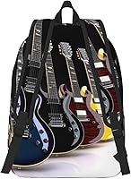 Vista 3 de Guitarra eléctrica Imprimir Mochila Lona Mochilas Casual Bolsa Viaje Daypack, Negro -, Mochilas Daypack