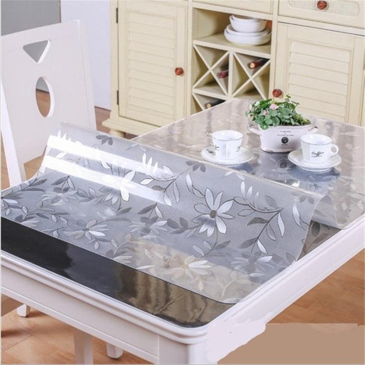 GZSLKSCD Flower Pattern Oilproof Waterproof Pvc Tablecloth Plastic Clear Matte Soft Glass Crystal Boards Placemats Textiles Decor-Cosmos 1.5mm,80x110cm (Cosmos 1.5mm 90x150cm)