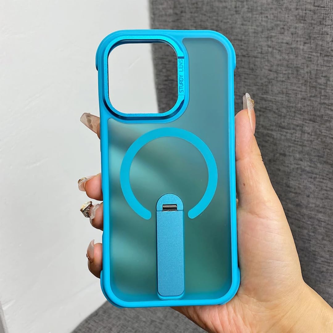 Coque iPhone 14 Pro avec support pliable en alliage bleu lac - 8