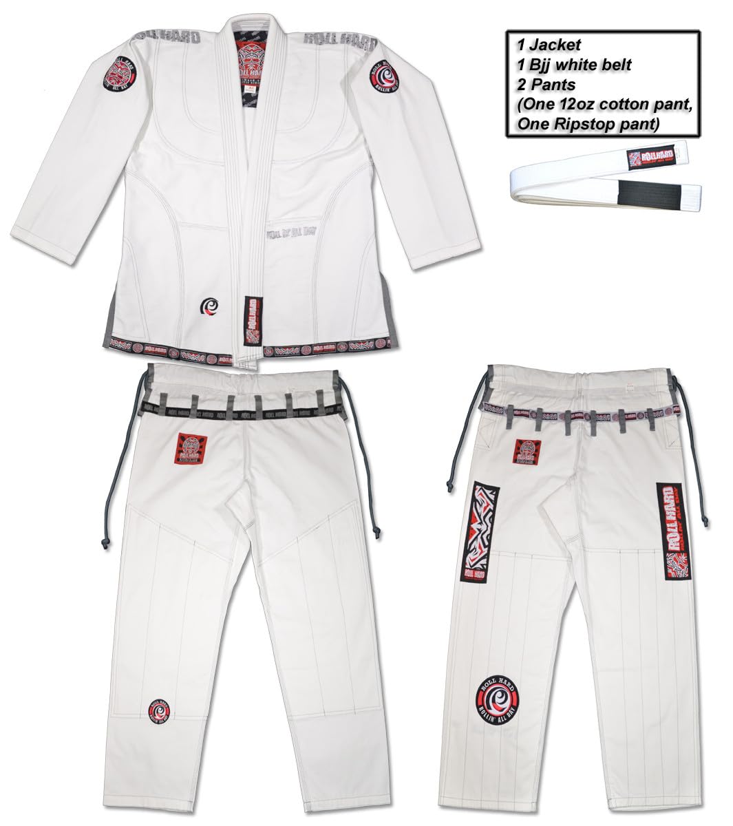 ROLL HARD Elite Brazilian Jiu Jitsu Kimonos Gi with 2 Pants (Black, A3)