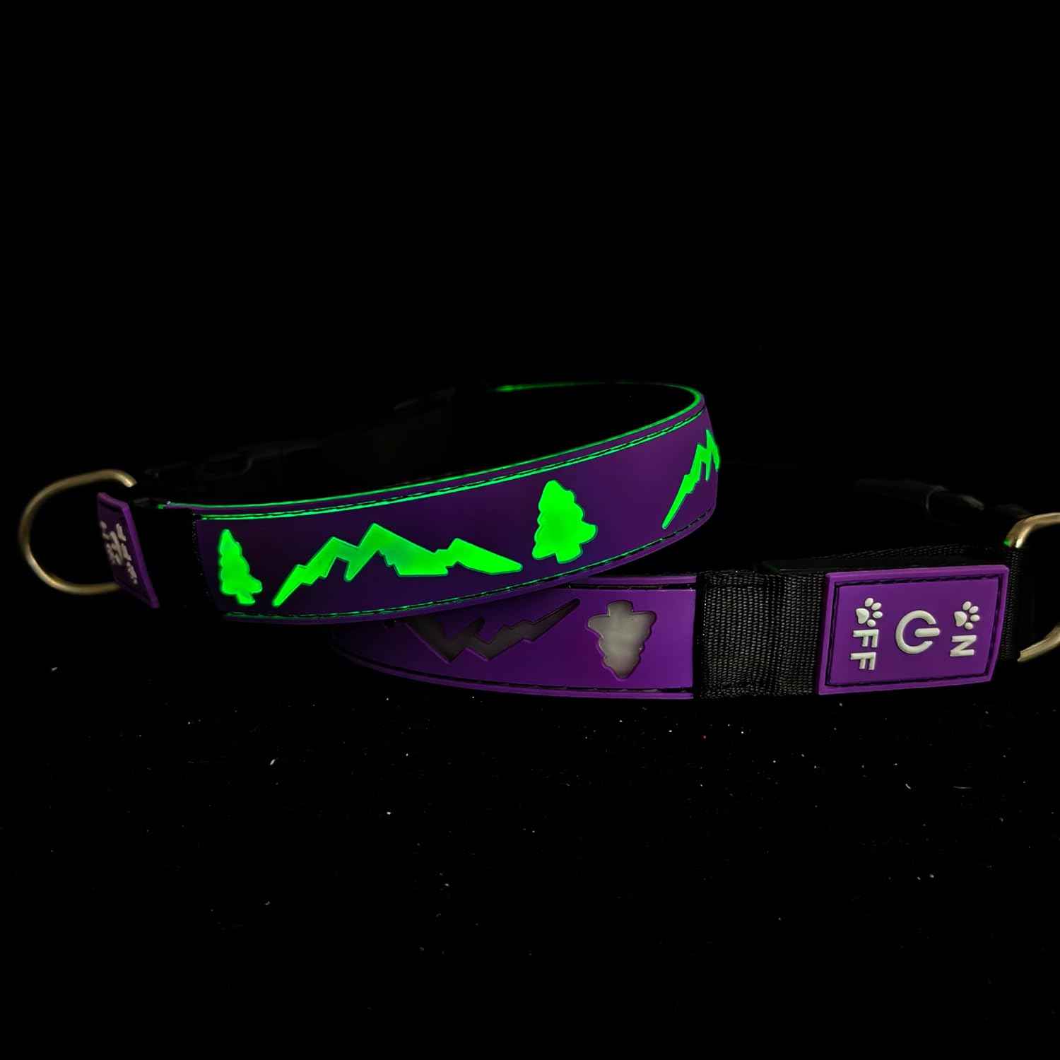 LED Dog Collar, Mountain Tree Pattern, 15 Lighting Modes, Silicone, USB-C Rechargeable, IP65 Waterproof, Night Safety (Purple, XL(19.7-23.6"))