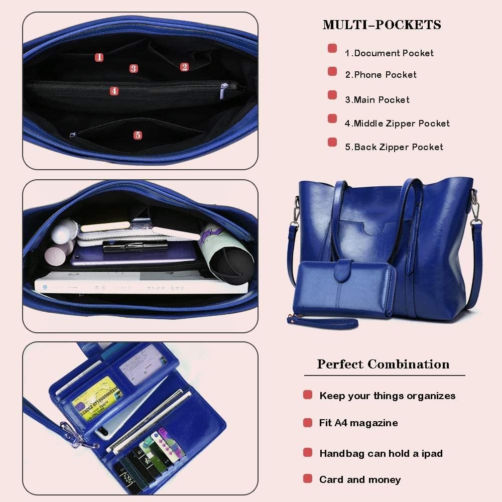 Purses and Handbags for Women Large Shoulder Tote Satchel Purse Work Bags with Matching Wallet (Blue)