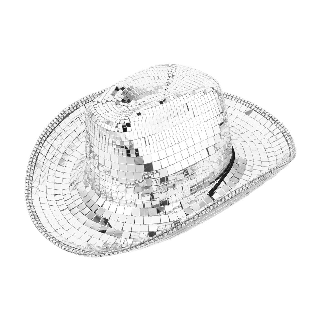 Sombrero de Vaquero Disco Plateado Diseño Espejo y Fácil de Limpiar, Estilo Occidental Brillante para Cosplay y Fiestas de Música