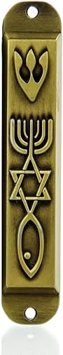 Miniatura 3 de Funda Mesiánica Mezuzah de latón con pergamino para puerta 3D Menorah Mesianic Seal 3.9 in / 4 pulgadas