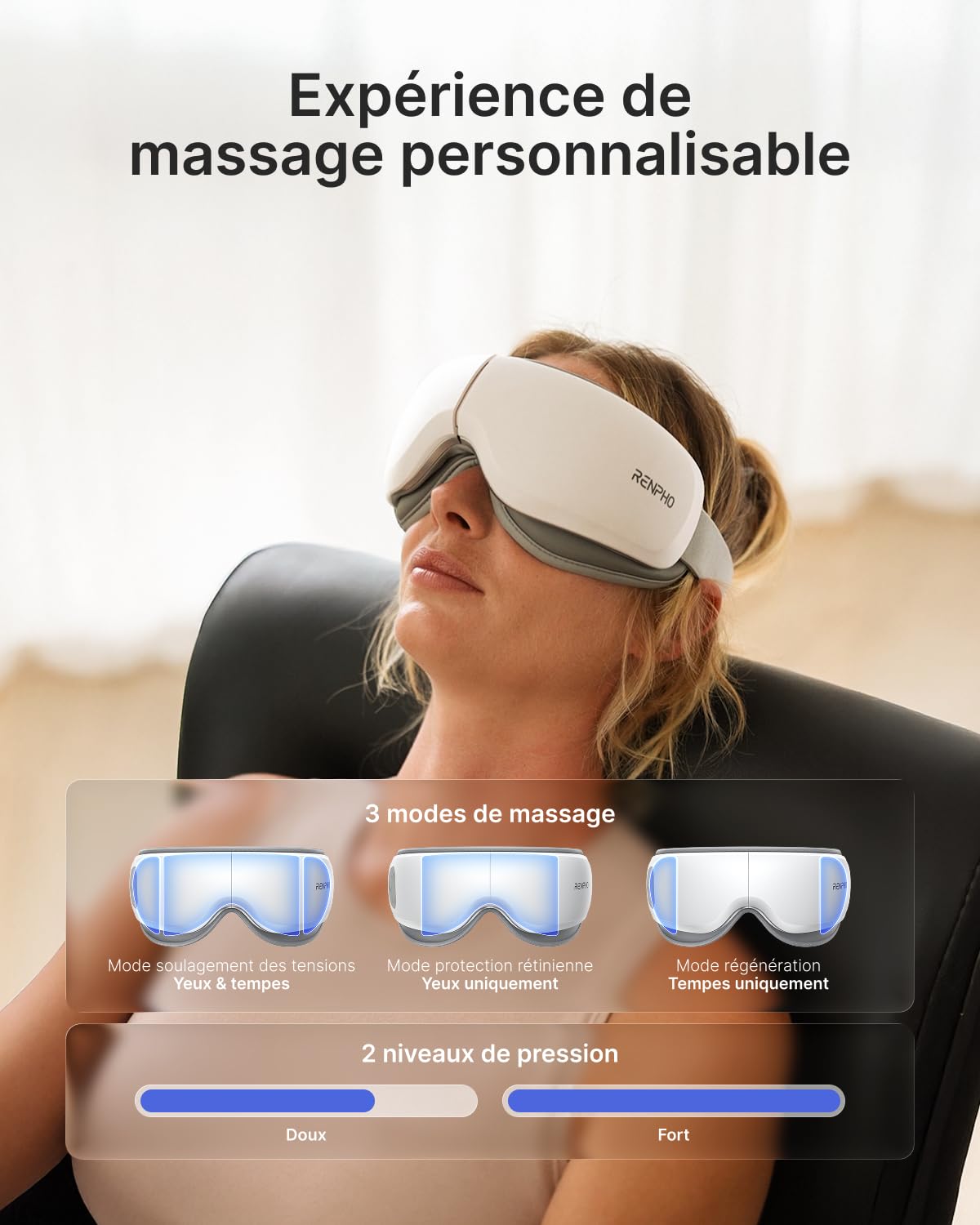 RENPHO Eyeris Masque de massage des yeux avec chaleur, masque chauffant et silencieux pour dormir, masseur du visage pour soulager les yeux secs, cadeau d'anniversaire pour homme et femme