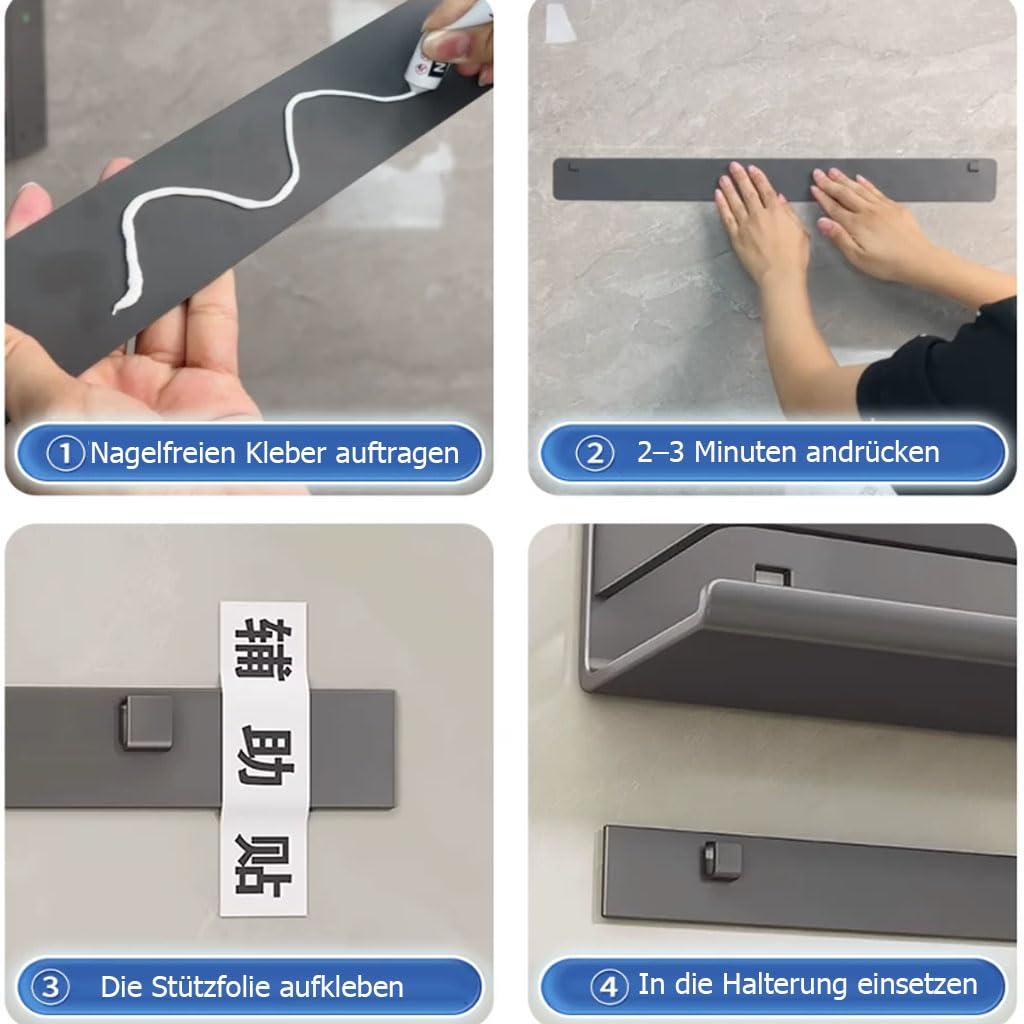 Estante de Ducha sin Taladro, Estante de Pared con Ganchos Colgantes, Organizador de baño de Metal con Barra de protección, Estante de Ducha para Lavabo, Ducha y Cocina,1etage,40cm