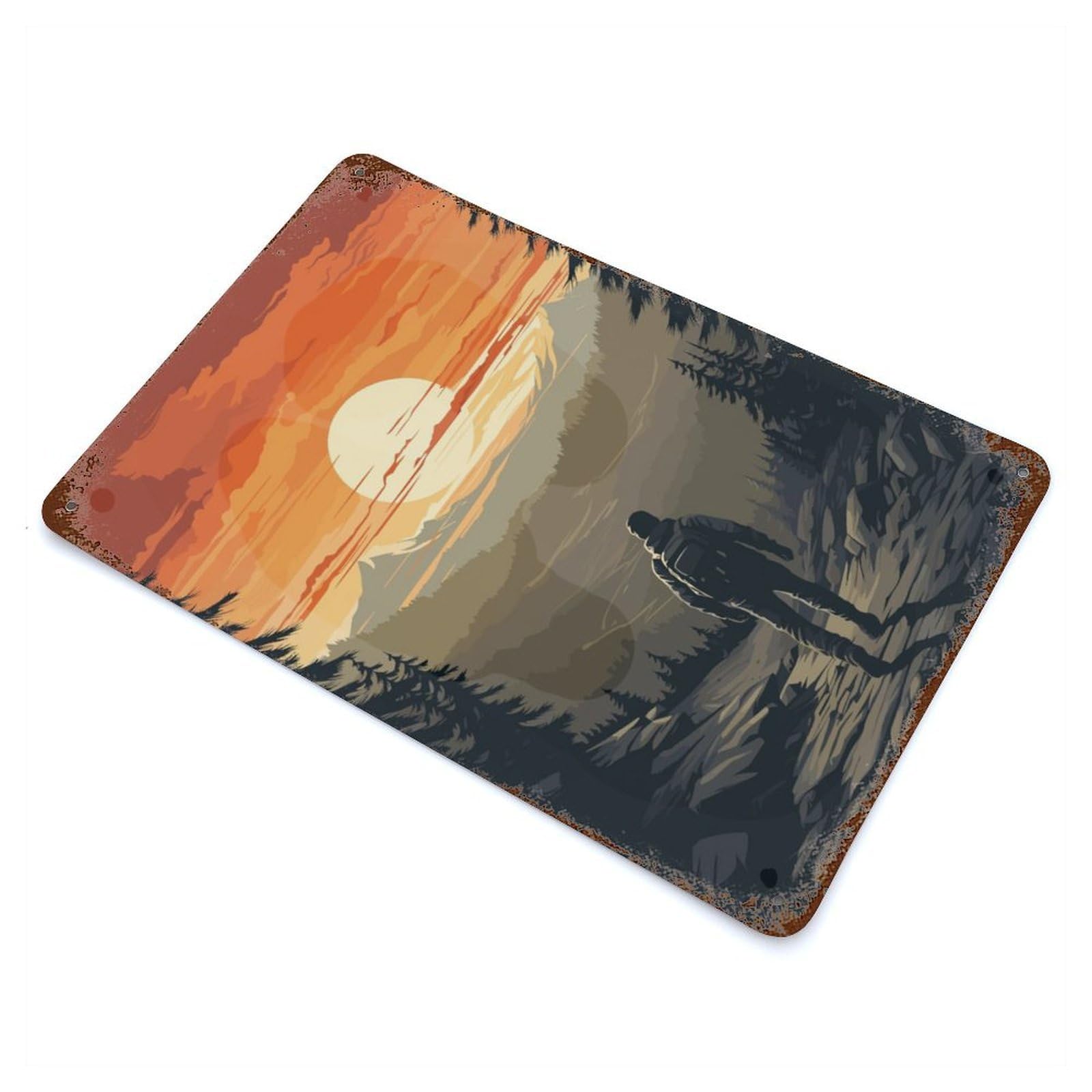 Hiking Mountain Rusty Metal Tin Sign 11.8"x7.9", Ideal for Farmhouse, Kitchen And Entryway Decor