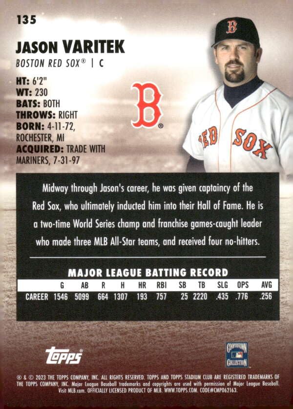 Amazon.com: 2023 Stadium Club #135 Jason Varitek Boston Red Sox