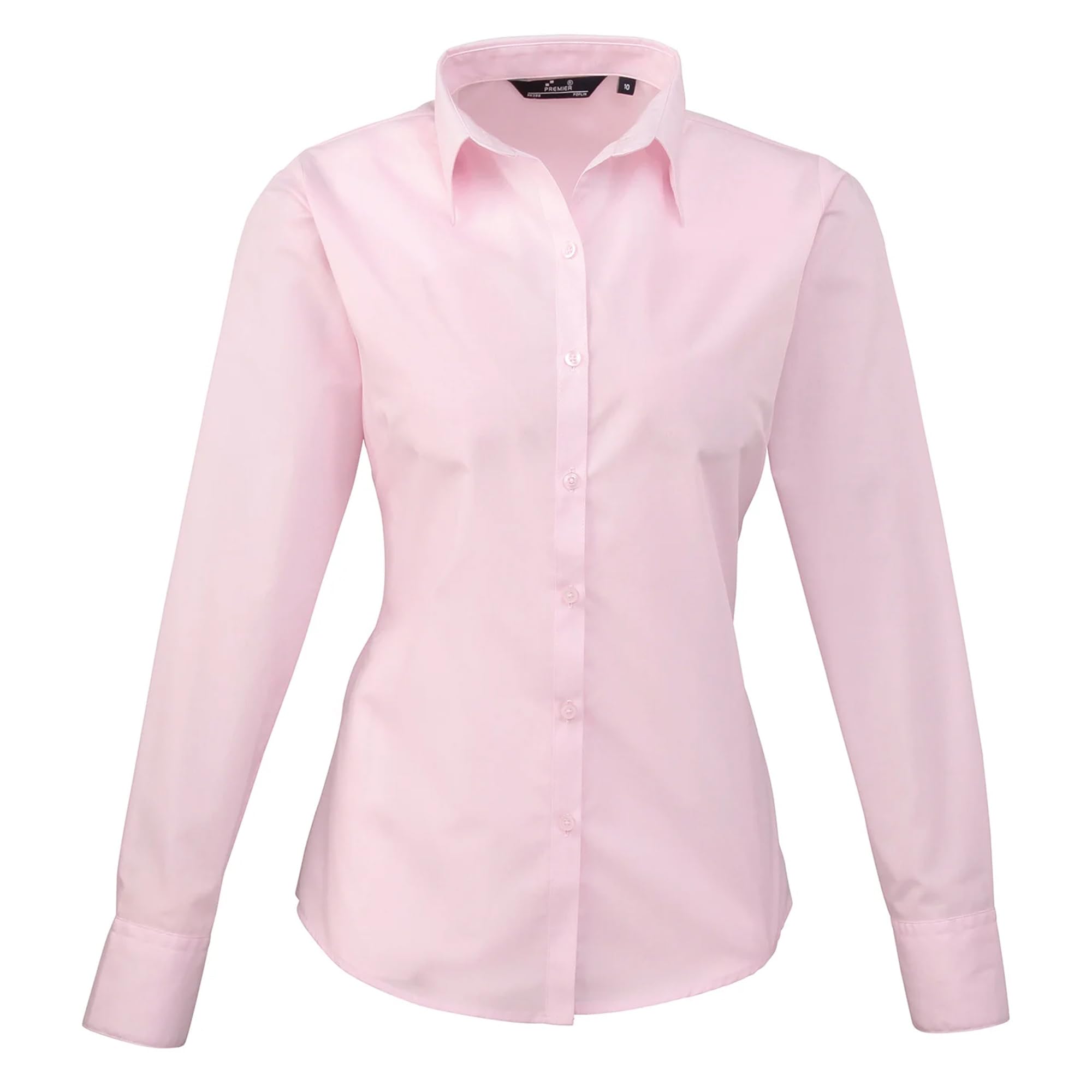 Premier Women's Pink Fitness Poplin Long Sleeve Blouse Regular Fit Long Sleeve Blouse, (Pink), 12 (Manufacturer Size:12)
