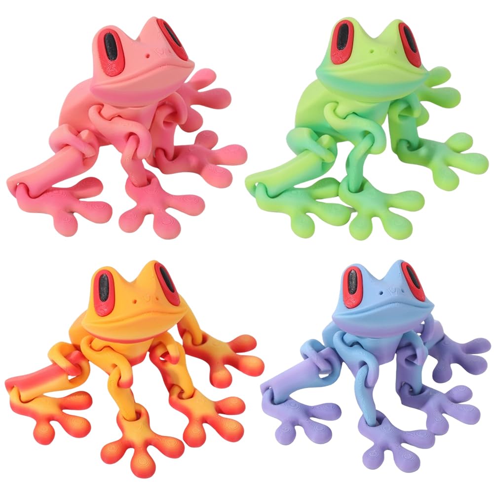 3D Printed Magnetic Frog 4Pcs Magnetic Gradient Frog Fridge Magnets 12CM Gradient Color 3D Articulated Frogs Refrigerator Magnets for Cabinets Bedroom Doors Tabletop Decorations