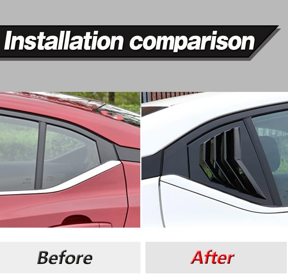 Rear Side Window Louvers Air Vent Scoop Sun Shade Shutter Panel Cover Auto Exterior Decoration Trim Accessories for Nissan Sentra 2020 2021 2022 2023 2024 2025(Bright Black)