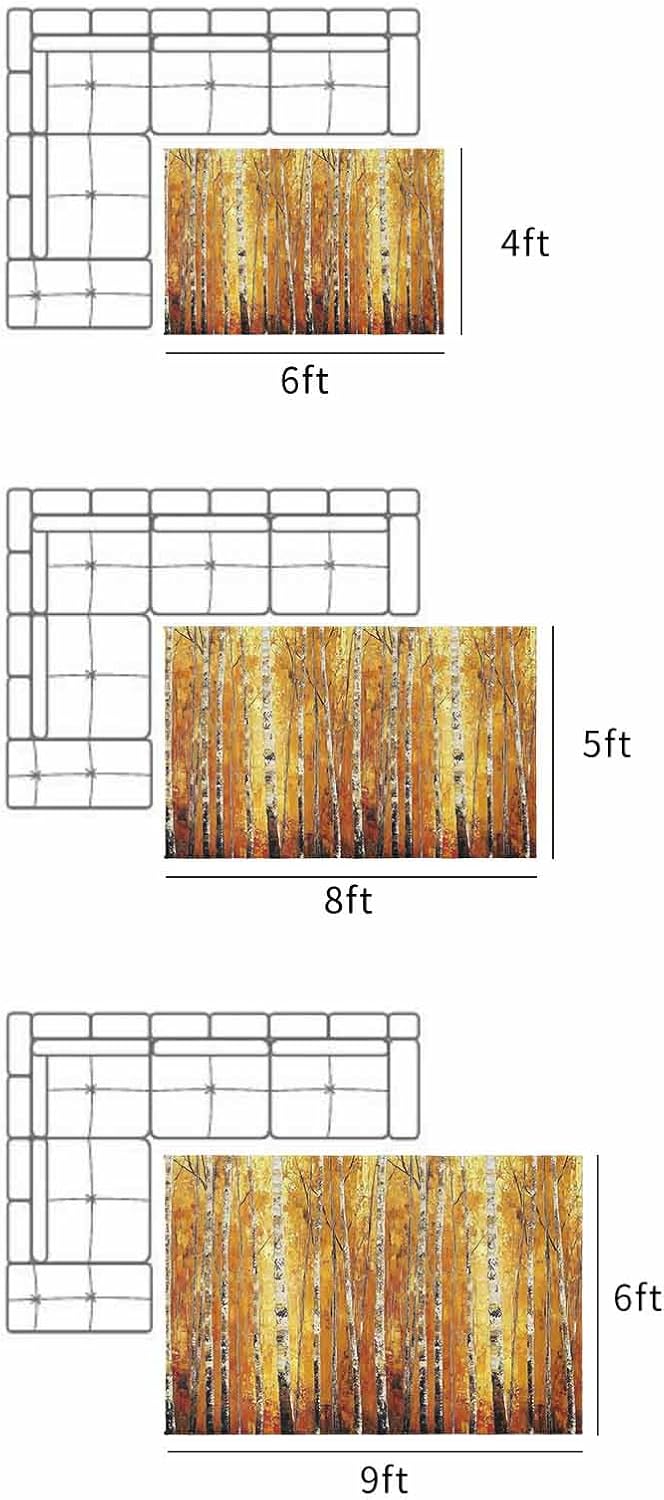 Fall Outdoor Patio Rugs Thanksgiving Orange Trees Outdoor Area Rug Autumn Leaf Forest Non-Slip Backyard/Camping RV Rug/Deck/Porch Rug Front Door Floor Mat Carpet Autumn Decor, 4x6ft