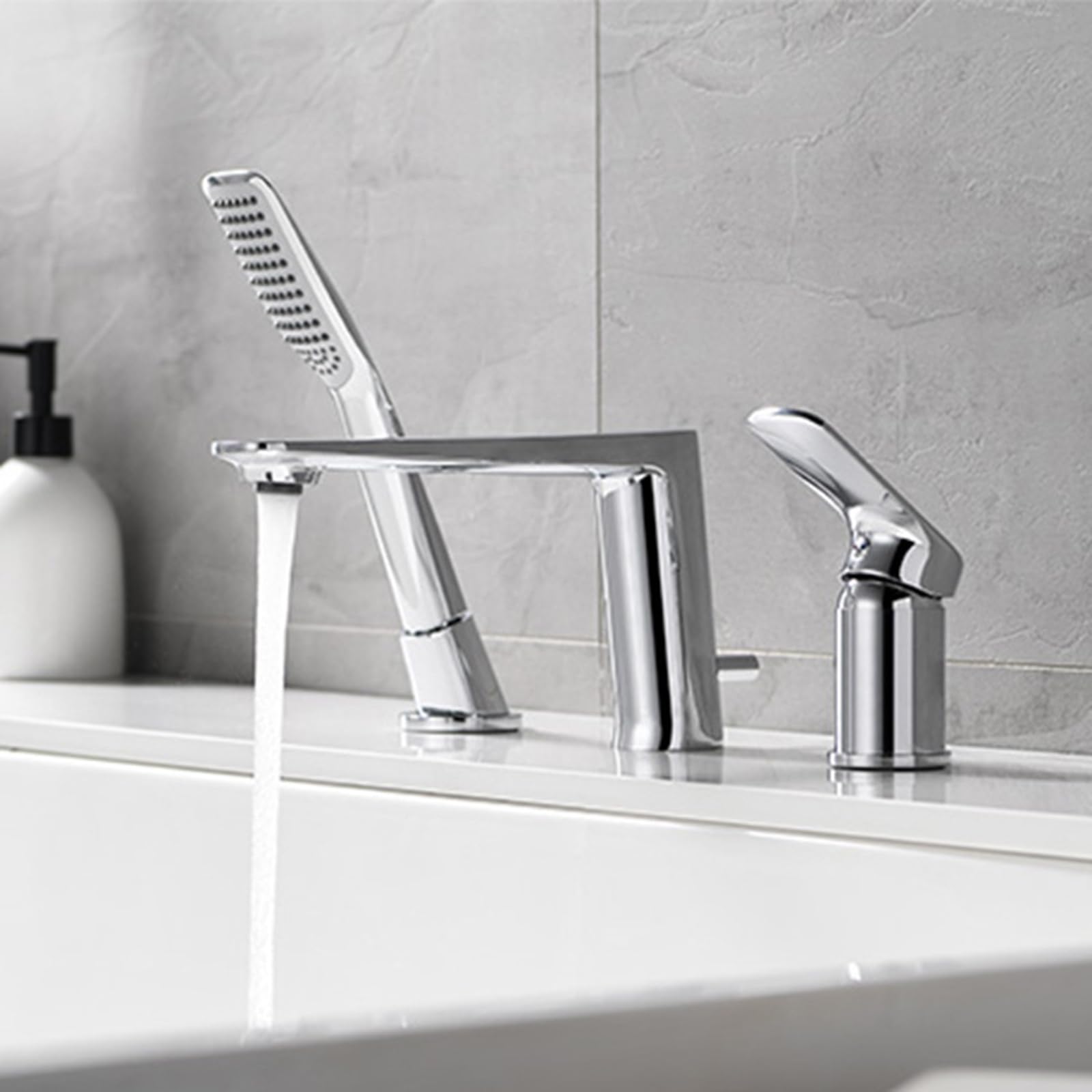 Conjunto de Grifería de Baño de 3 Orificios Agua Fría Y Caliente Latón Cromado Grifo Mezclador para Bañera con Ducha