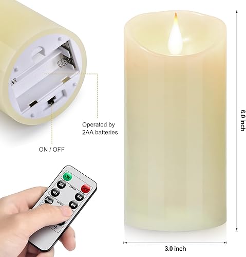 Miniatura 35 de Velas LED sin llama, funciona con pilas, mecha 3D con 10 botones de teclas, control remoto, temporizador de 24 horas, juego de 9 pilares eléctricos